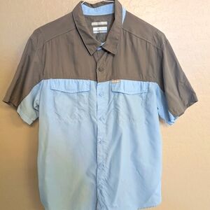 Columbia Omni-Shade Blue & Gray Active Short Sleeve Shirt Sun Protection Large